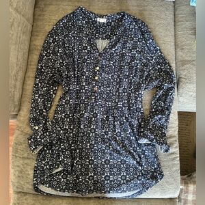 Westport Navy Floral Geometric Button‑Front Blouse – XL